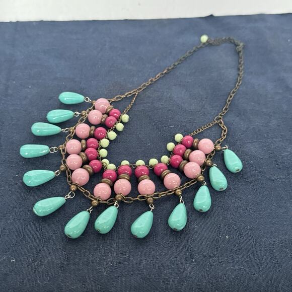 Vintage Egyptian Glass Beaded Collared Necklace M &S Turquoise And Pinks Summer - Picture 4 of 5